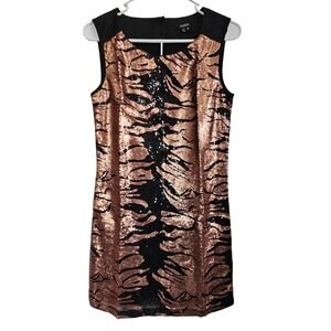 XOXO Women's Black Rose Gold Sequin Tiger Print Sleeveless Shift Dress Size S